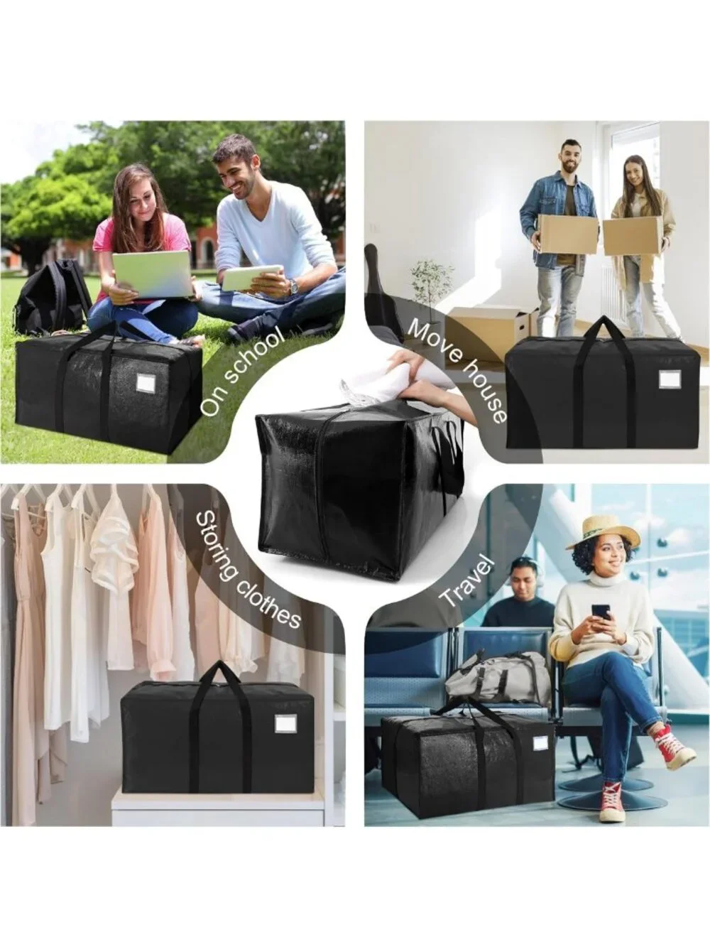 Extra Large Heavy Duty Moving Bags with Backpack Straps - 6 Pack Storage Totes